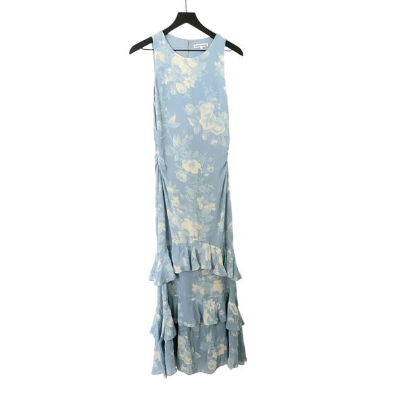 Reformation Blue White Magnus Floral Ruffle Sleeveless A-Line Blue 4 - Picture 3 of 6